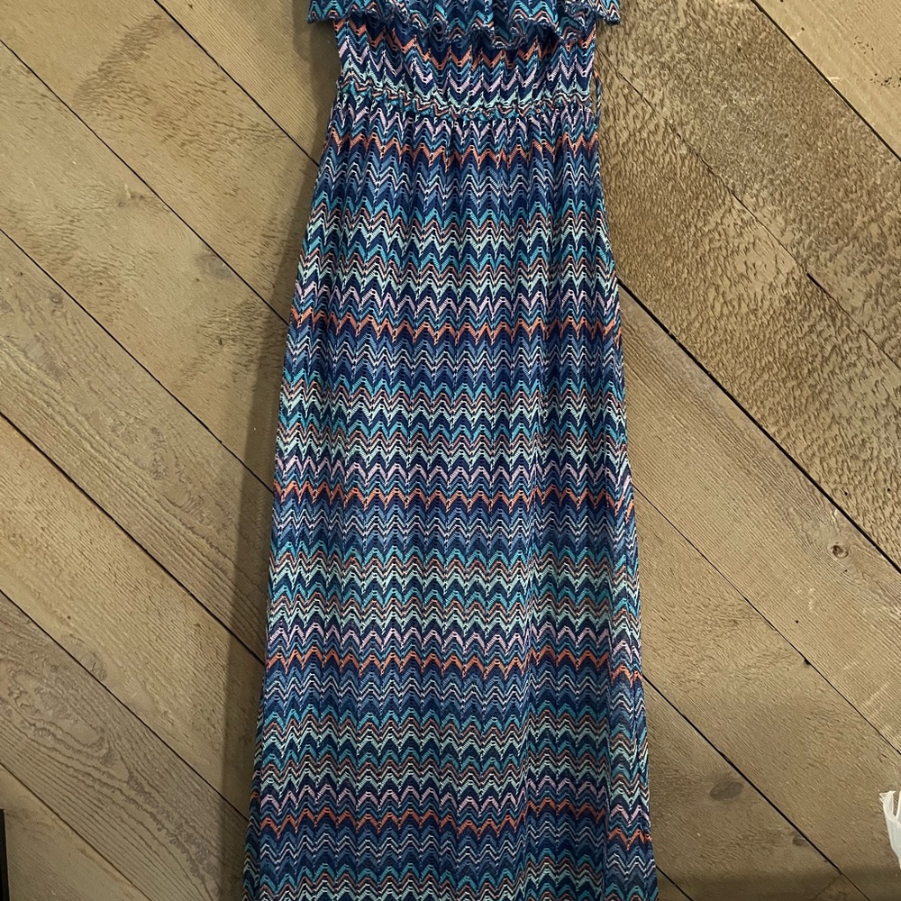 Derek Heart Blue Chevron Maxi Dress with Pink Accents
